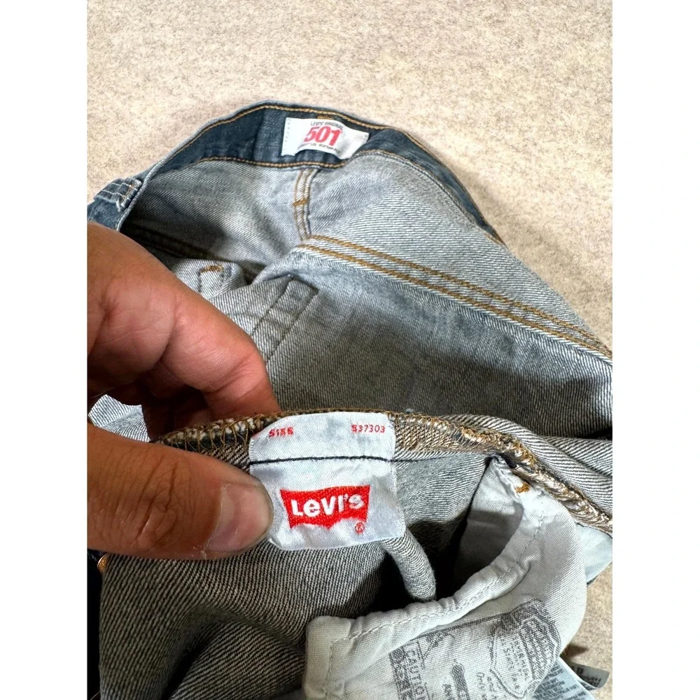 Levis 501 Original Jeans Men 42x30 Blue Whiskering Denim Button Fly Straight Leg